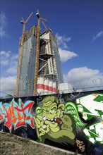 Graffiti in front of the construction site of the new ECB