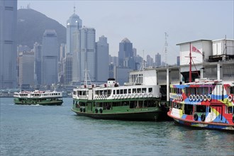 Ferry in the Bay of Victoria Harbour and Hong Kong Island