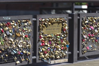 Love locks on a bridge at the harbour