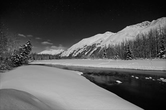 Portage River at night in winter