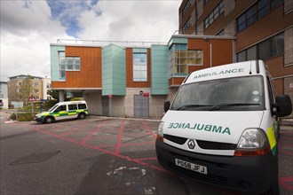 Ambulance parked outside the Haematology department of Southampton General Hospital