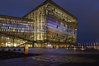 The Harpa concert hall at night
