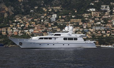 Motor yacht 'Mimu' at anchor off the Principality of Monaco