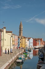 Burano canal with Leaning Tower of Church of San Martino