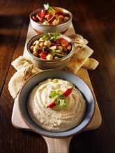 Greek meze party buffet food with Hummus