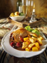 Traditional roast Gresham duck dinner