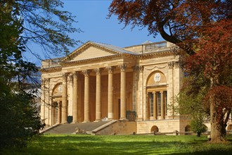 The neo-classic south front with Corinthian columns of the Duke of Buckingham's Stowe House designed by Robert Adam in 1771