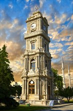 The Ottoman style clock tower of the Dolmabahçe Palace