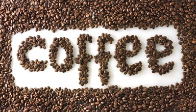 Coffee beans spelling the word 'coffee'