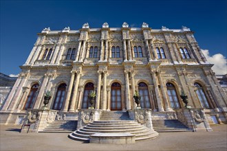 The Ottoman style eceletic mix of Baroque and neo-Classical style architecture of the gate of the Dolmabahce Palace