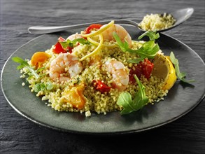 Couscous with tiger prawns
