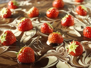 White and milk chocolate swirls with strawberries