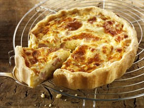 Quiche Lorraine on a cooling rack