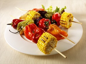 BBQ vegetarian kebabs of sweet corn