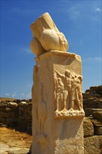 Column with broken phallus at the Stoivadeion in the Temple of Dionysus at the ruins of the Greek city of Delos