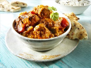 Char grilled Chicken Jalfrezi with rice and naan bread