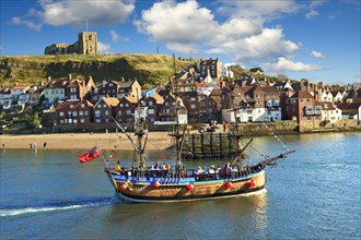 Tourists on a pirate boat in Whitby harbour