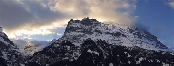 The north face of the Eiger mountain at sunset from Grindelwald
