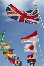 Union Jack or Union Flag and various other international flags flying
