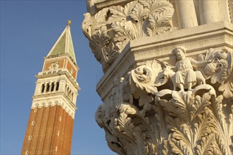 Campanile and sculptural relief on a column