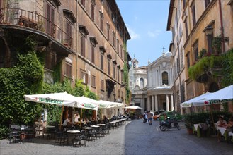 Cobbled street and cafes of the Piazza Navona region of Rome