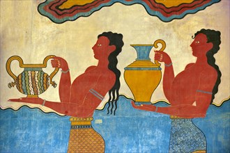 Arthur Evans reconstruction of Procession frescoes of the South Propylaeum of Knossos Minoan archaeological site