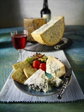 Traditional blue Stilton cheese and biscuits