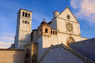 The upper facade of the Papal Basilica of St Francis of Assisi