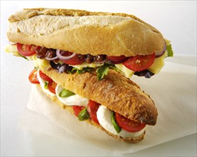 Baguettes filled with mozzarella and tomatoes