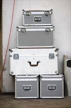 Aluminium transport boxes at a trade show