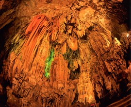 Colourful lights in Reed Flute Cave