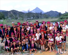Miao children wearing traditional ethnic costumes