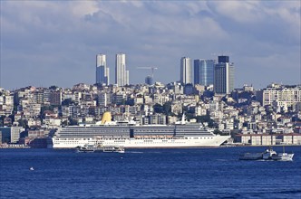 View of the harbour of Istanbul with a cruise ship in the foreground