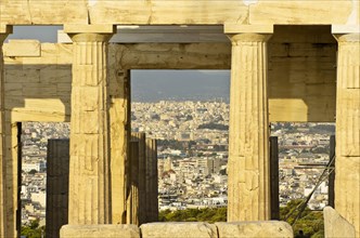 View through the Erechtheion temple towards the city of Athens