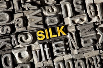 Old lead letters forming the word "SILK"