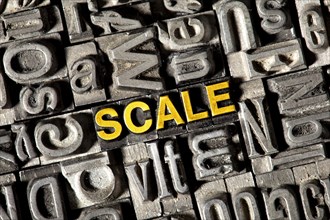 Old lead letters forming the word "SCALE"