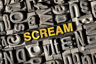 Old lead letters forming the word 'SCREAM'