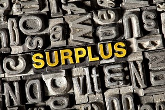 Old lead letters forming the word "SURPLUS"