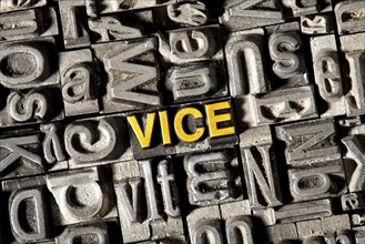 Old lead letters forming the word Vice