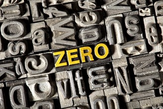 Old lead letters forming the word 'zero'