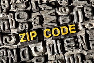 Old lead letters forming the word "zip code"
