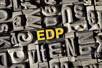 Old lead letters forming the abbreviation EDP