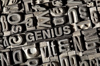 Old lead letters forming the word GENIUS