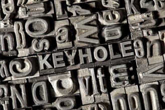 Old lead letters forming the word 'KEYHOLE'