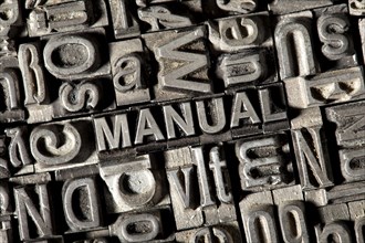 Old lead letters forming the word "MANUAL"