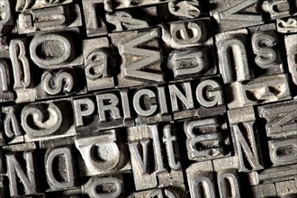 Old lead letters forming the word 'PRICING'