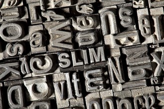 Old lead letters forming the word SLIM