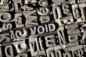 Old lead letters forming the word VOID