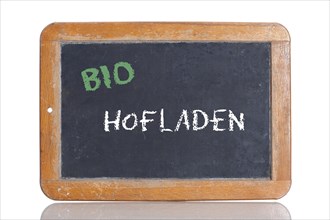 Old school blackboard with the words BIO - HOFLADEN