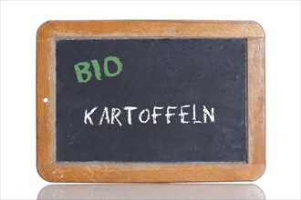 Old school blackboard with the words BIO KARTOFFELN